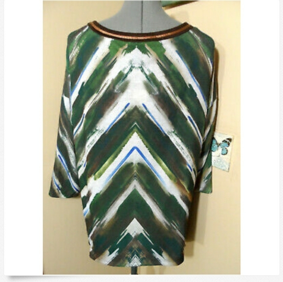 FRENCH BLUE Rhinestone Blouse M Green Brown fancy - Picture 7 of 8